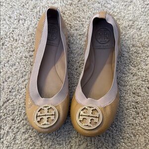 Tory Burch Tan Patent Caroline Ballet Flats